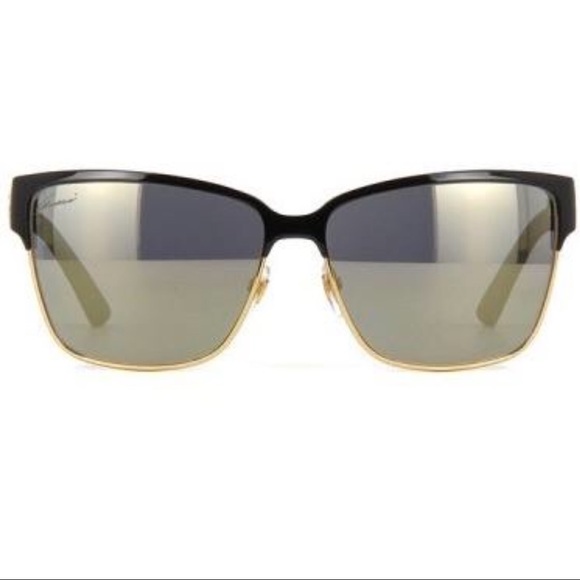 GUCCI Square Black Gold Mirrored Sunglasses w/ Case, Authenticity Card & Cloth - Picture 5 of 7